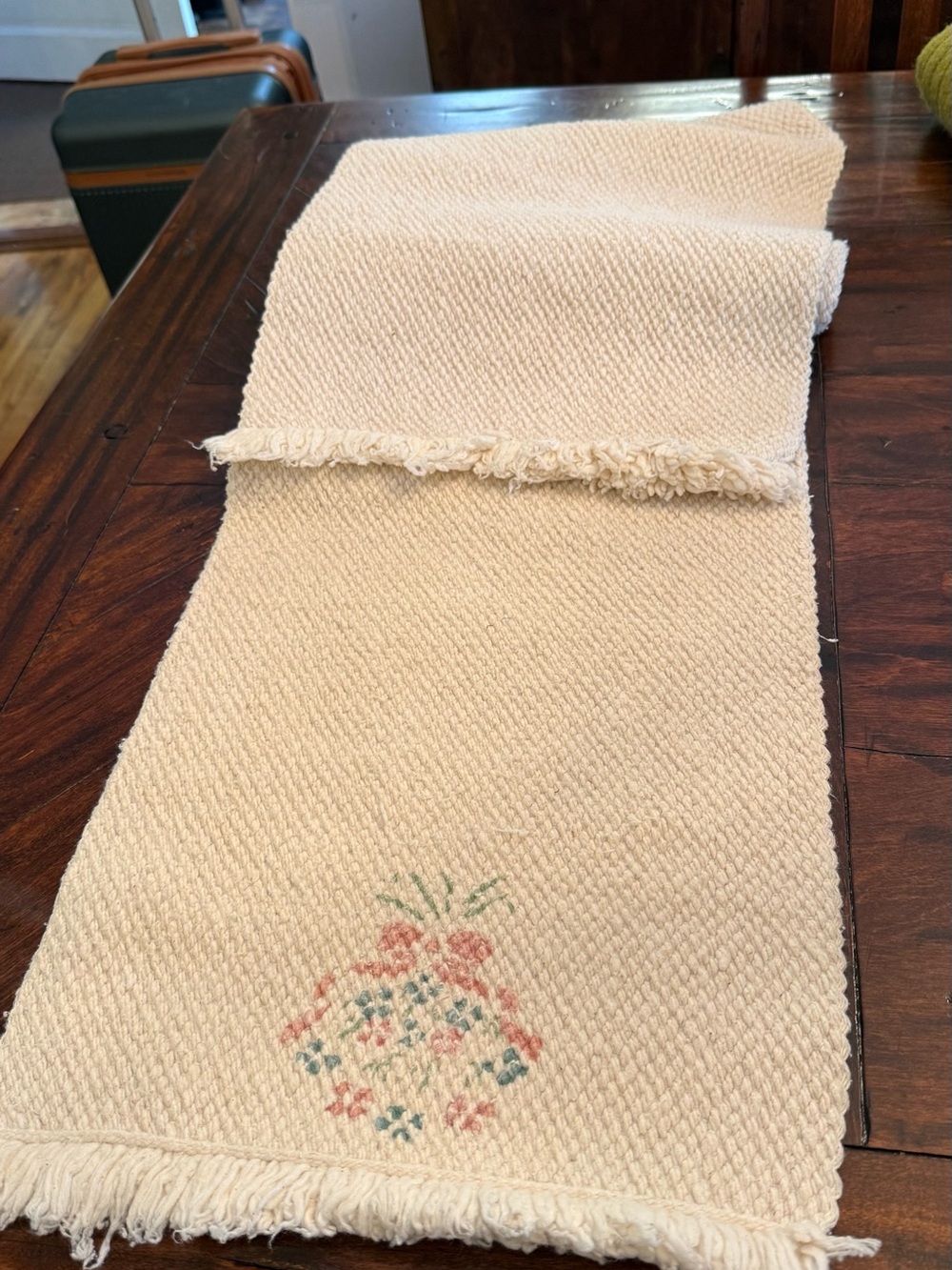 Cream Woven Table Runner with Subtle Floral Motif